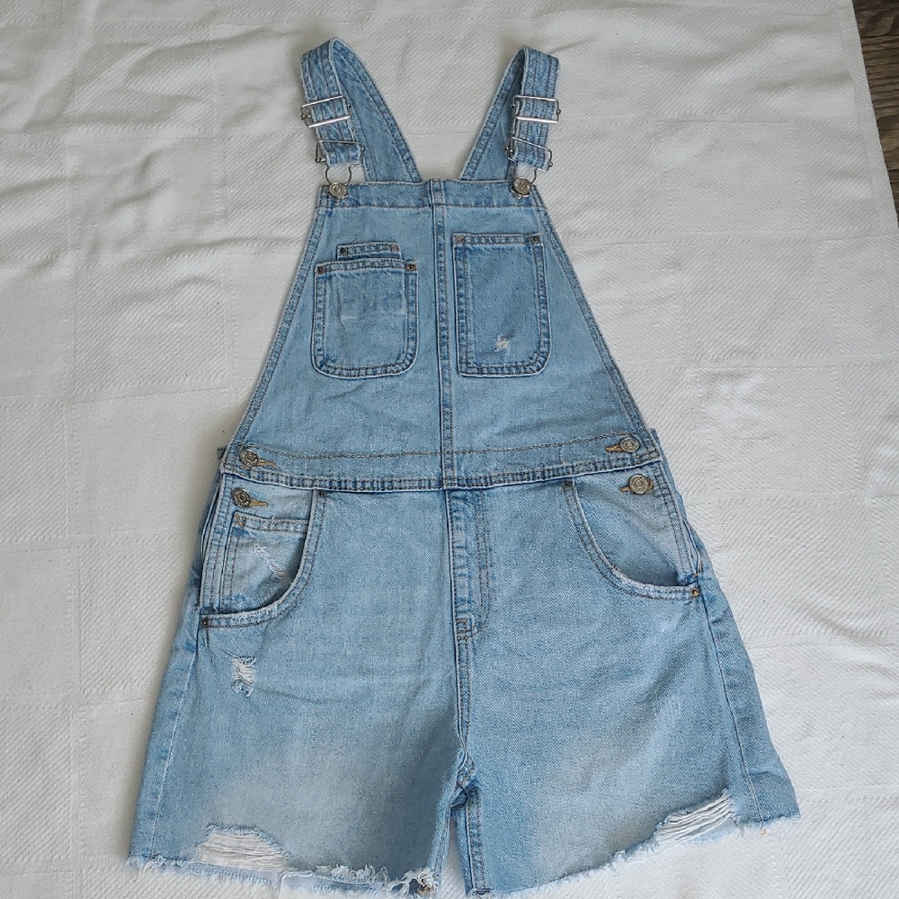 ZARA SIZE 13-14 Year Denim Overalls with Distressed Hem